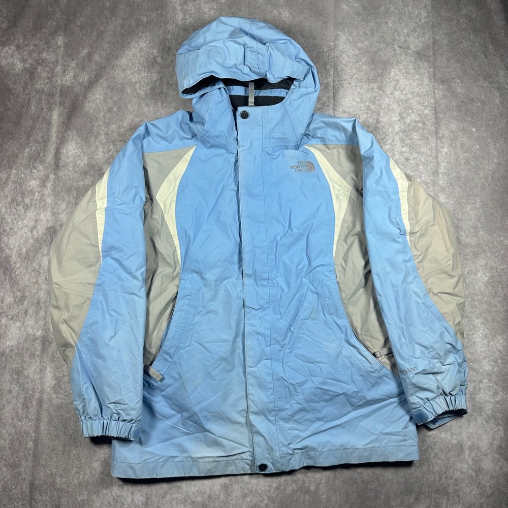 The North Face Girls XL HyVent Ski Jacket Blue Grey Hooded Outdoor Coat Parka
